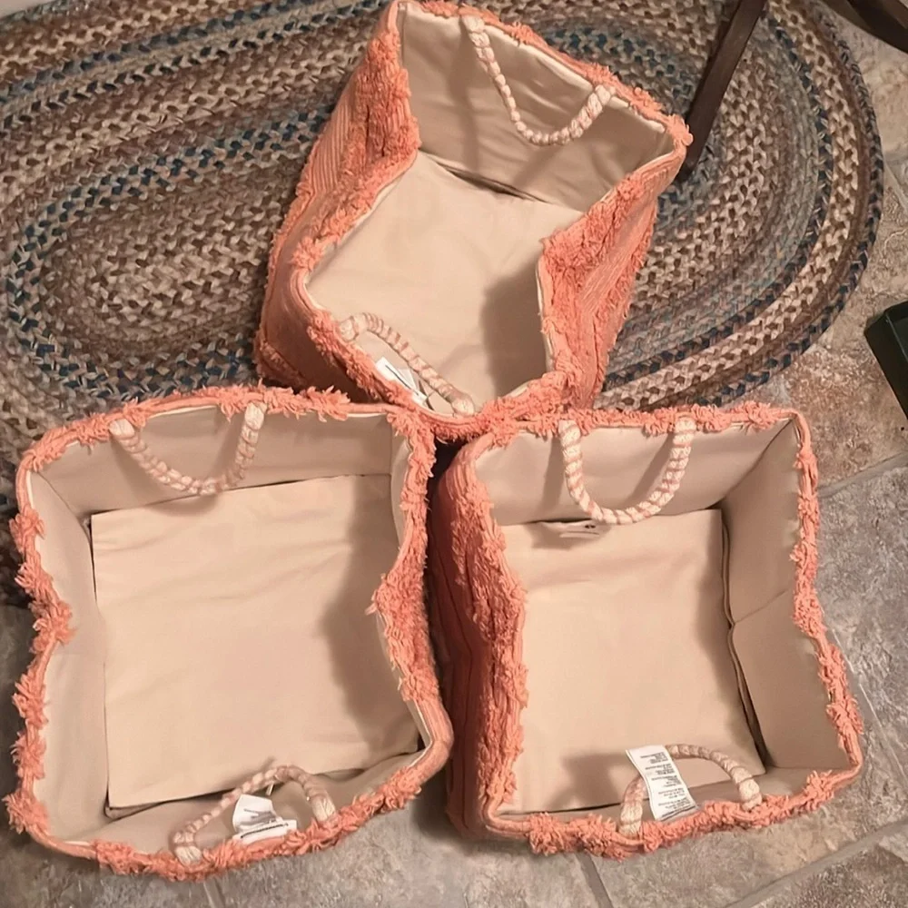 Anthropologie Peach Tufted Basket NWT